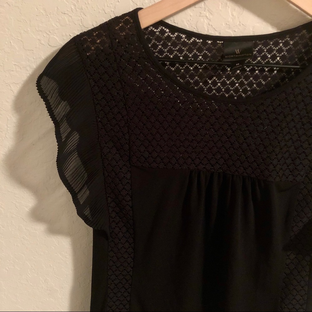 Worthington Black Crochet Detail Medium Blouse - Picture 3 of 4